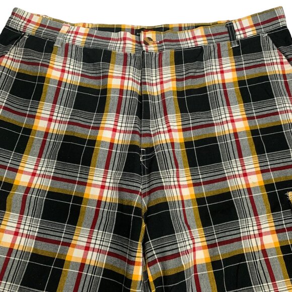 Vintage Y2K D Tek Cargo Shorts 44 Black Plaid Flat Front Pockets Button Zipper - Picture 2 of 5